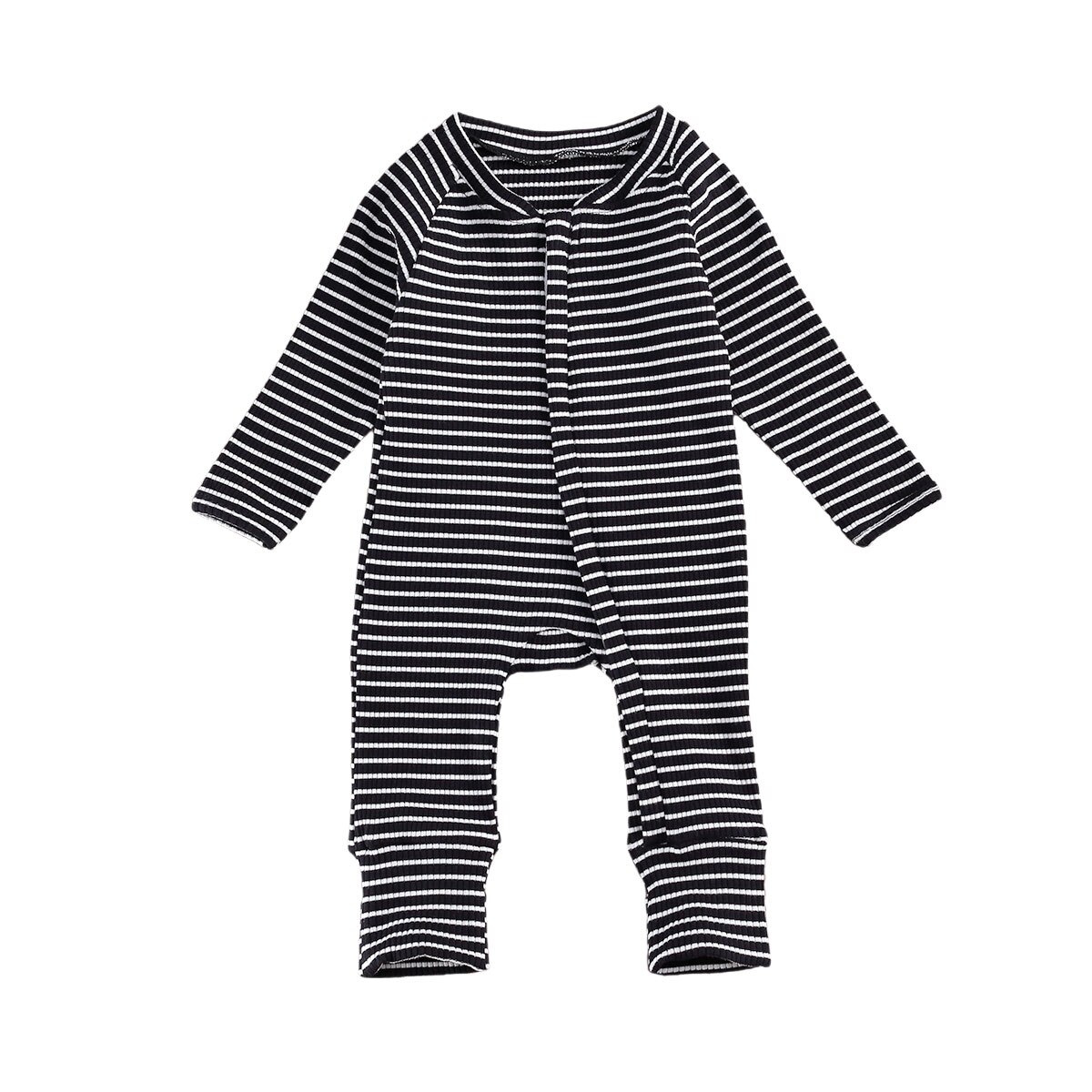 coton automne infantile bébé garçons filles rayé fermeture à glissière barboteuse à manches longues maison vêtements 0-18 mois: A / 6M