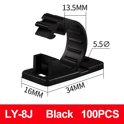 100PCS Cable Line Clip Clamp Sticky Self-Adhesive Wall Snap Type Plastic Base Fixed Wire Management Adjustable LY-4/6 Black: LY-8J
