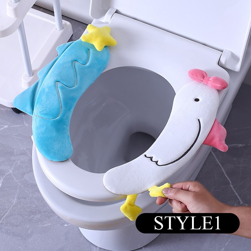 Cartoon Cute Toilet Seat Cover Warm Soft Thicken Toilet Seat with Handle Winter Warmer Universal Mat Seat Bathroom Accessories: Style1