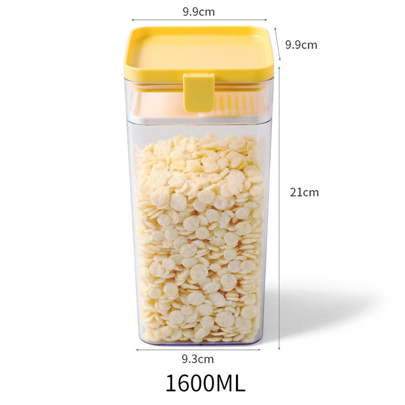 500/1000/1600ML Food Storage Container Plastic Kitchen Refrigerator Noodle Box Multigrain Storage Tank Transparent Sealed Cans: yellow 1600ml