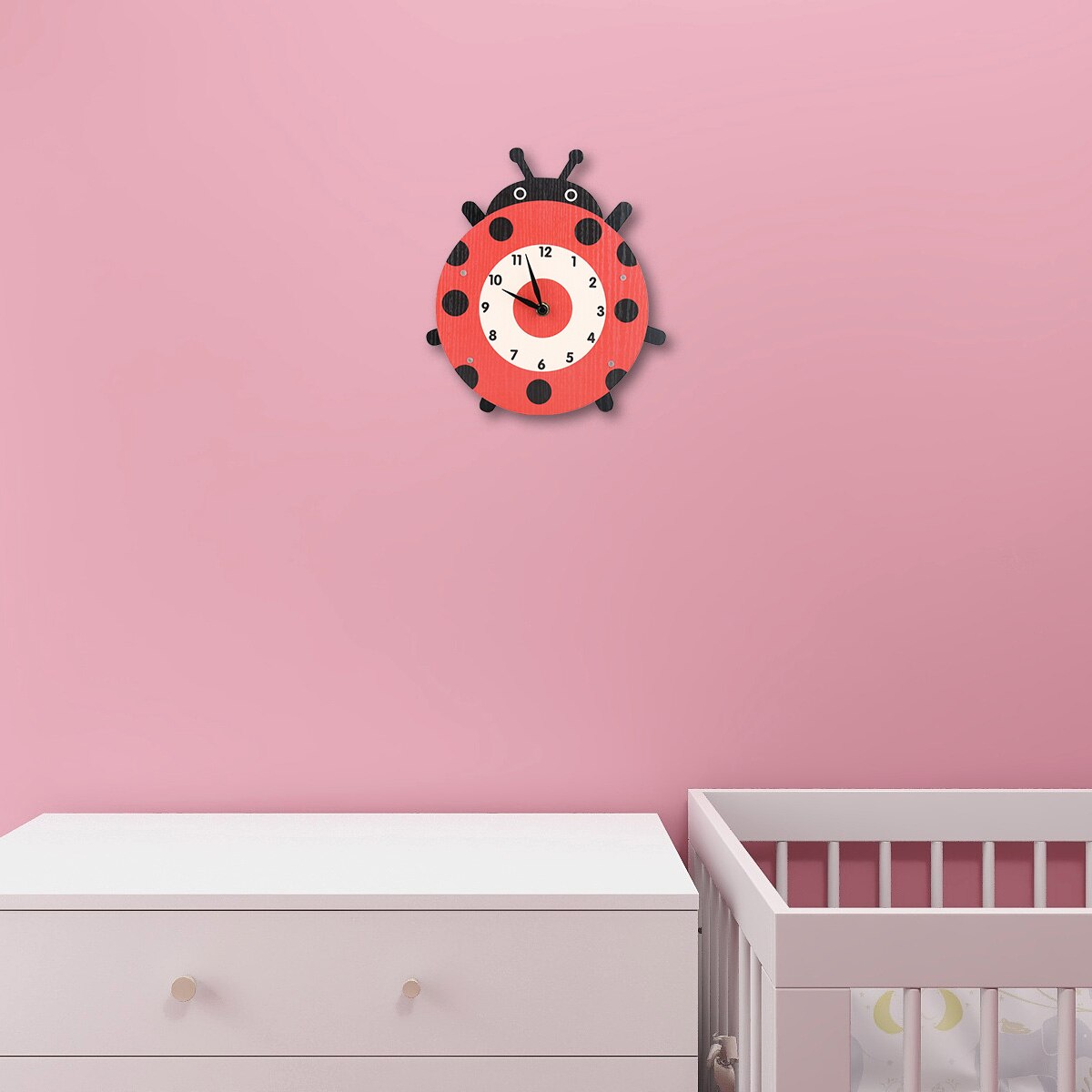 Tooarts Cartoon Animal Clock, Swinging Ladybug Clock, MDF Wooden Wall Clock, Clock for Kids Room Living Room, Home Decor