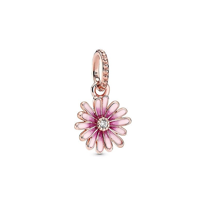 Authentieke Originele 925 Sterling Zilver Roze Daisy Bloem Dangle Charm Bead Hanger Rose Goud Fit Armbanden Vrouwen Sieraden: 5