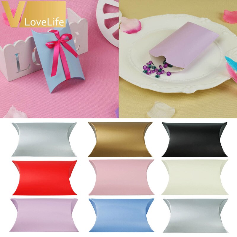 Cajas grandes de dulces de boda con forma de almohada, , para eventos de boda, recuerdo, Caja de de Papel Kraft, 100 unids/lote