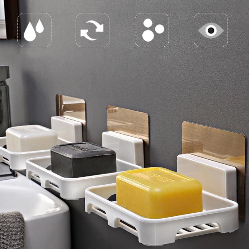 Soap Dishes Drain Wall Mounted Soap Sponge Holder Storage Rack Bathroom Organizer Soap Draining Holder Kitchen Hanging Soap Box