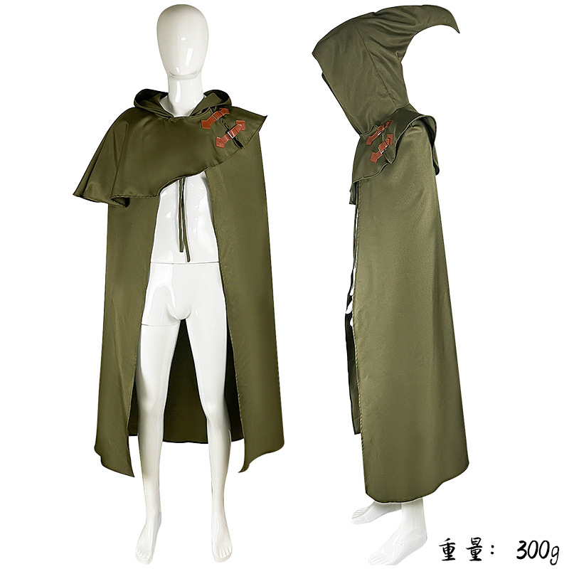Elf elves wood forest costume medieval cloak cape coat men women hooded polka dot hat hooded wizard robe outfit halloween for adults: Default Title
