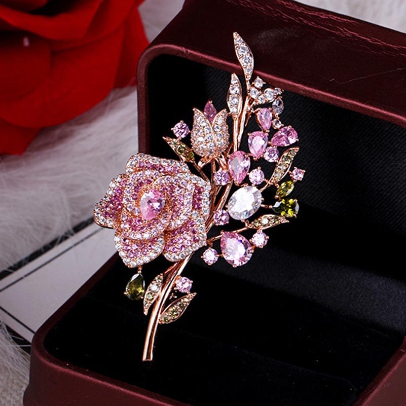 Spilla da sposa di lusso di alta qualità con alberi rossi con spille in metallo con zircone cubico AAA per regalo di compleanno da donna trasporto di goccia