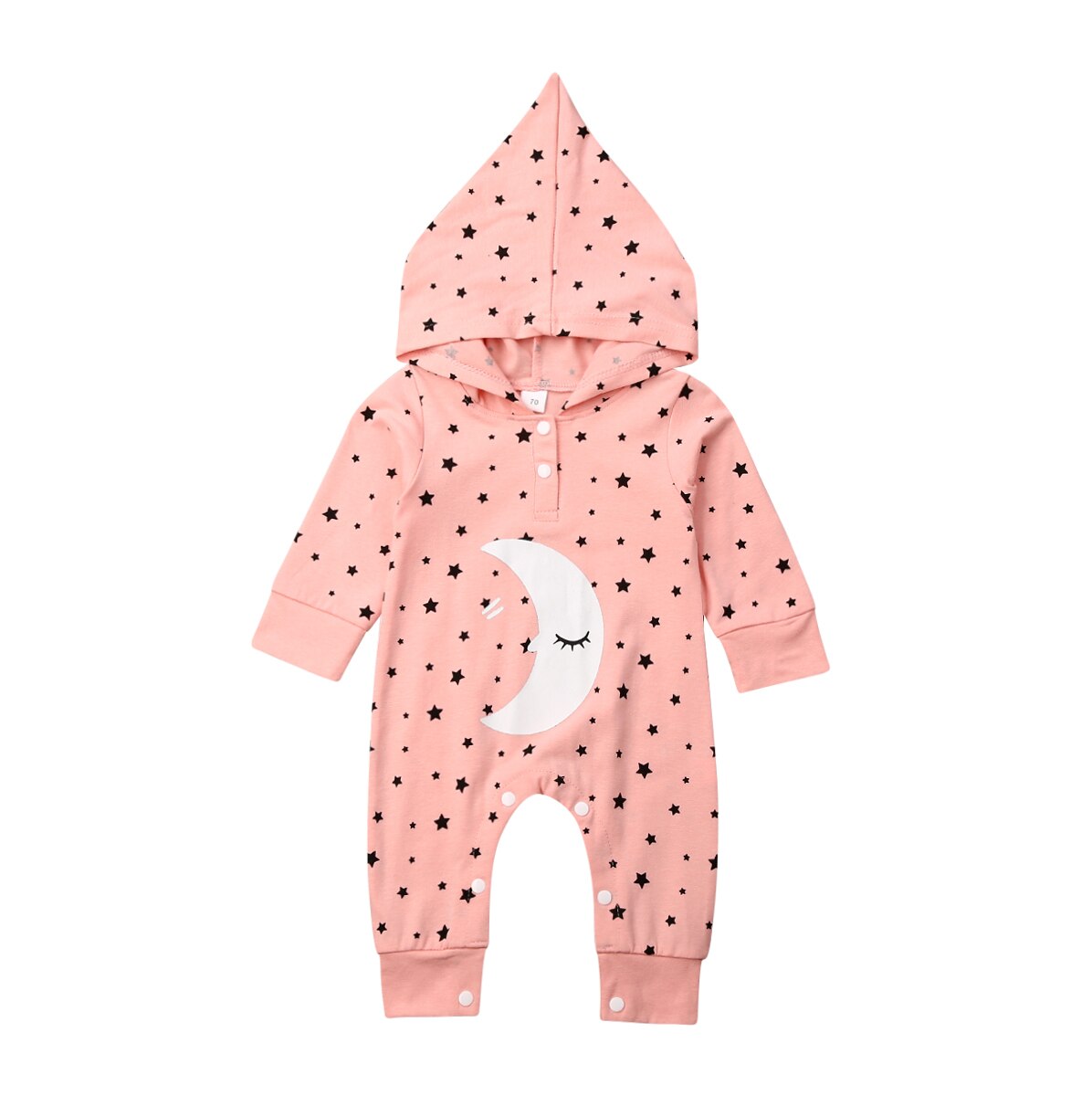 Baby Spring Autumn Clothing Toddler Baby Girls Boy Stars Moon Hooded Jumpsuit Long Sleeve Romper Winter Warm Clothes: Pink / 6M