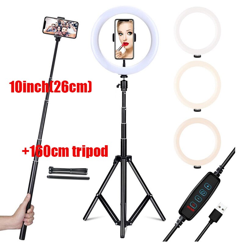 YTOM 10.2 ''LED Selfie Anello di Luce con il Treppiedi Del Basamento & Supporto Del Telefono Dimmerabile Scrivania Trucco Illuminazione Anulare per la Fotografia YouTube video: with 1.6m stand