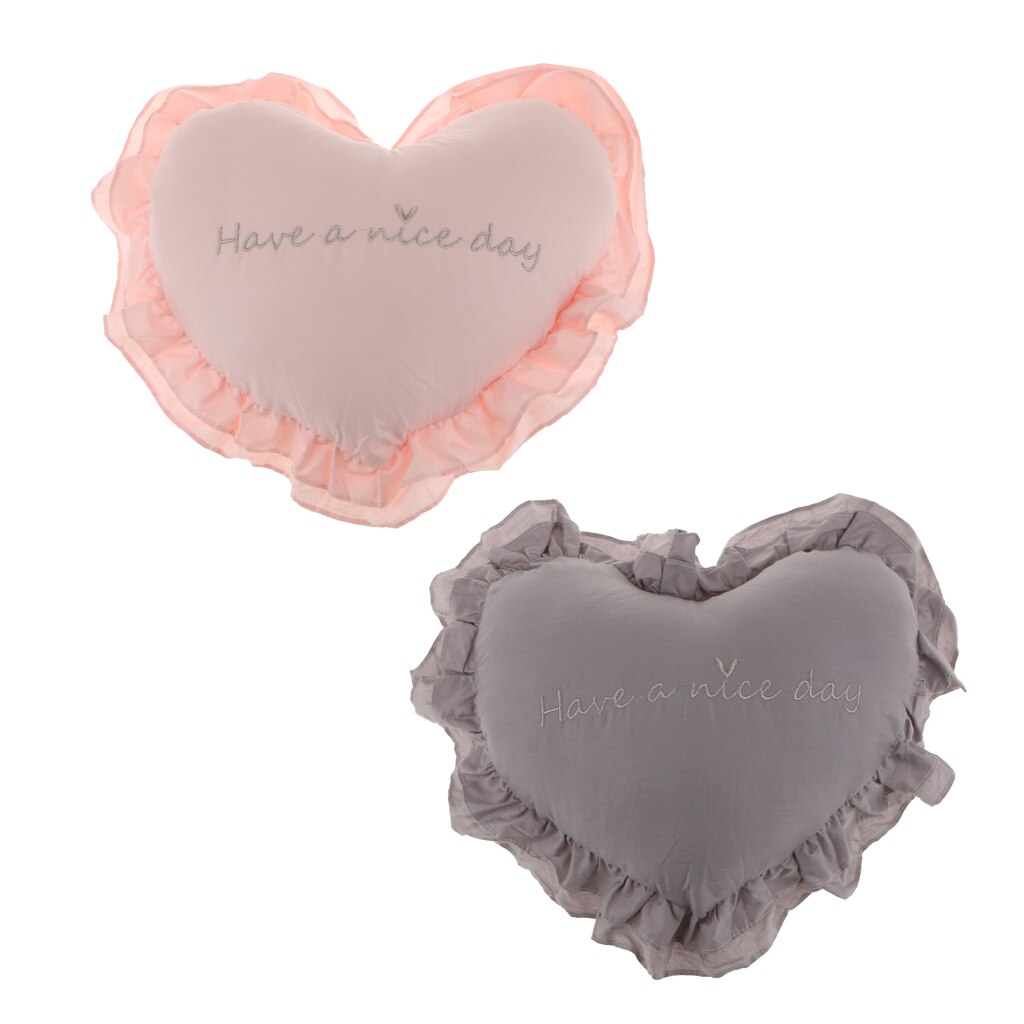 Almohada de algodón con forma de corazón, cojín de asiento lavable, color gris + rosa, 40x45cm, 2 uds.