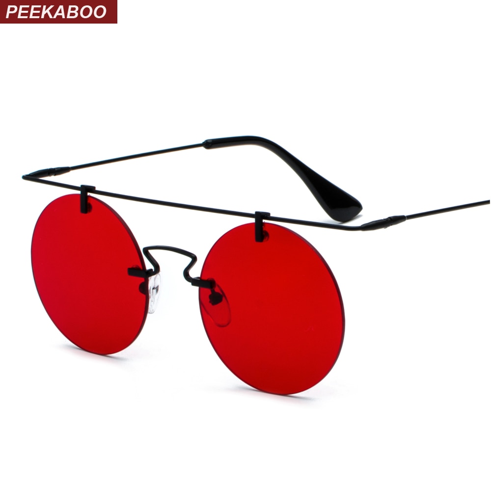 Peekaboo retro runde sonnenbrille männer randlose Gold schwarz gelb frauen rot linse sonnenbrille unisex Jahrgang flache oben metall