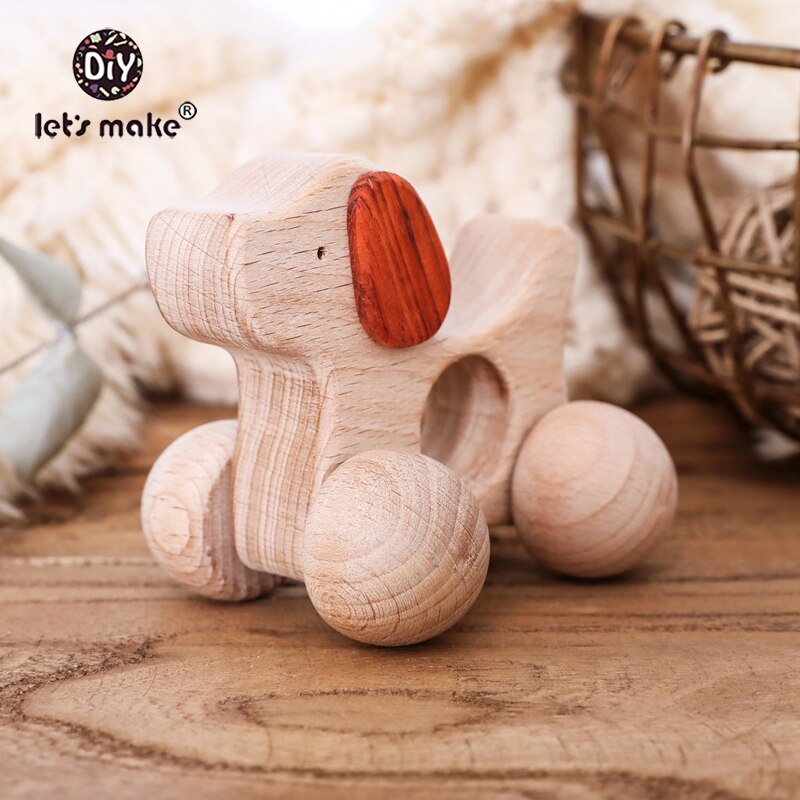 Laten we 5pcs Houten Baby Speelgoed Hond Auto Gym Hout Dier Rammelaars Paard Auto Houten Bijtring Animal Kids speelgoed: Dog