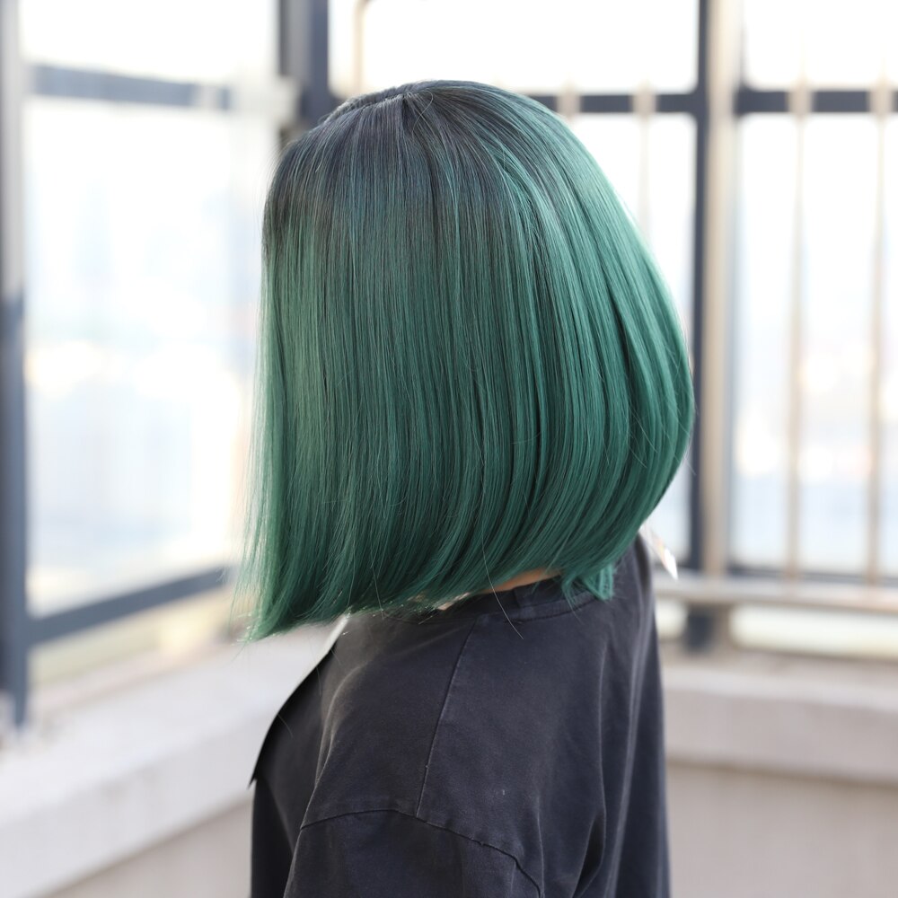 Silky Straight Synthetic Wig Middle Part Lace wigs For women Short Bob Heat Resistant Hair Middle Part Purple/Pink/Green/613