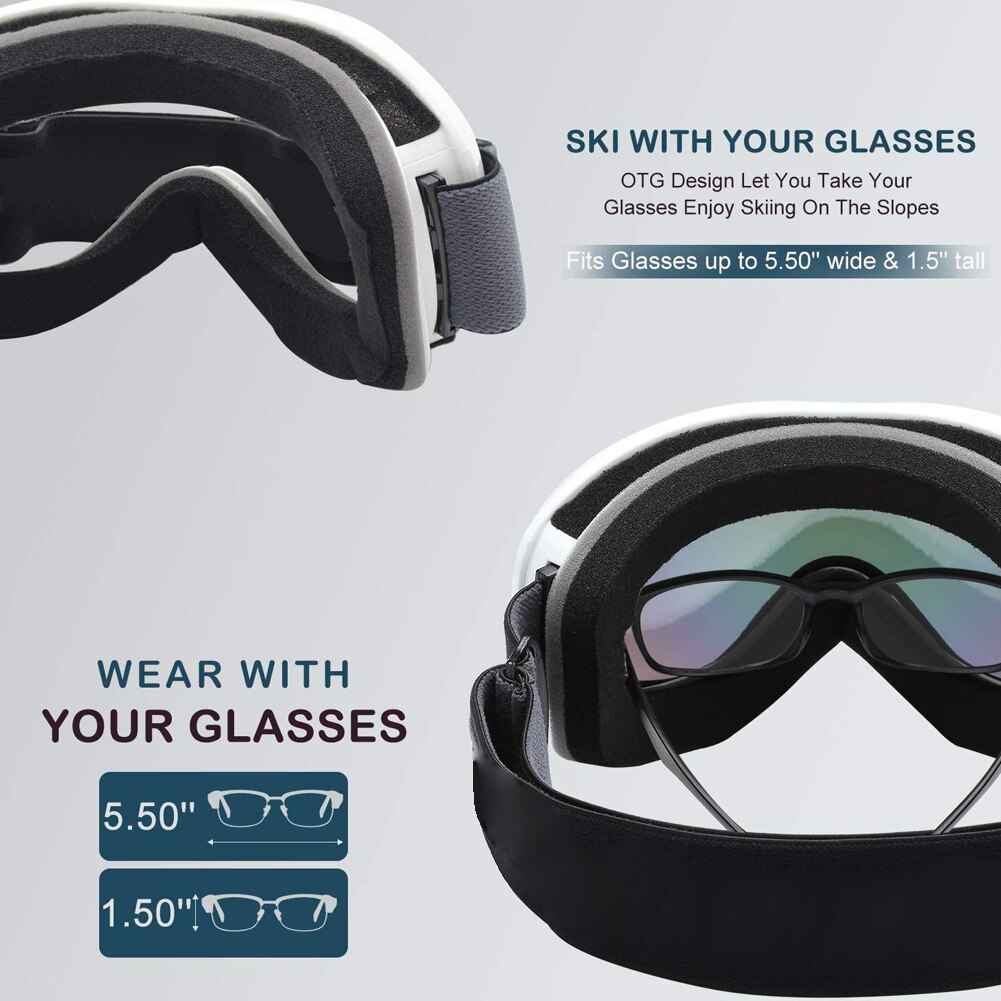 Dubbele laag blauwe lens winter skibril anti-condens bril snowboardbril uv-bescherming anti-condens sneeuwbril mannen vrouwen wit