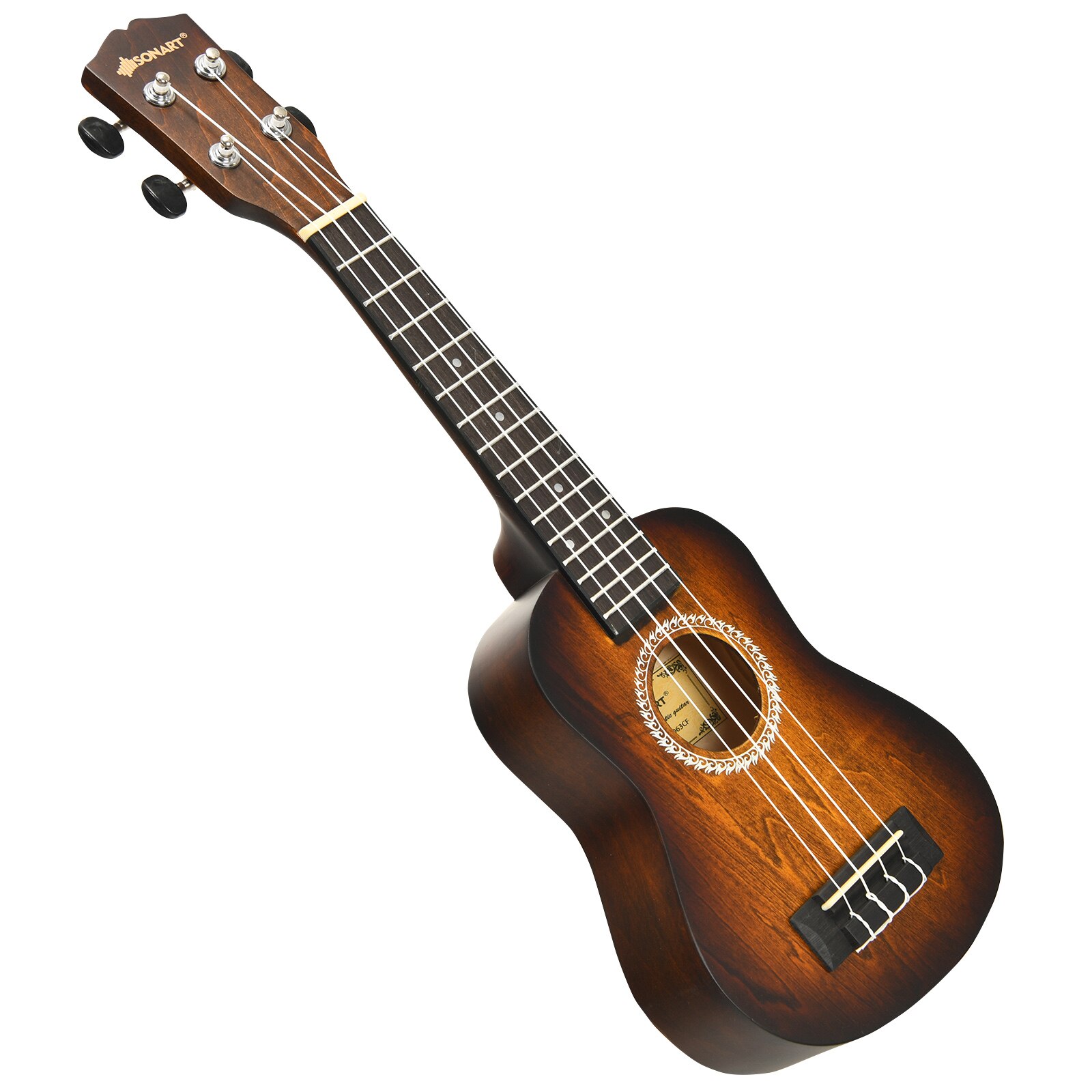 Kit Ukulele en bois, 53CM, pour débutants, accordeur numérique, petit démarreur, Instrument de guitare hawaïenne marron/rouge: MU10063CF