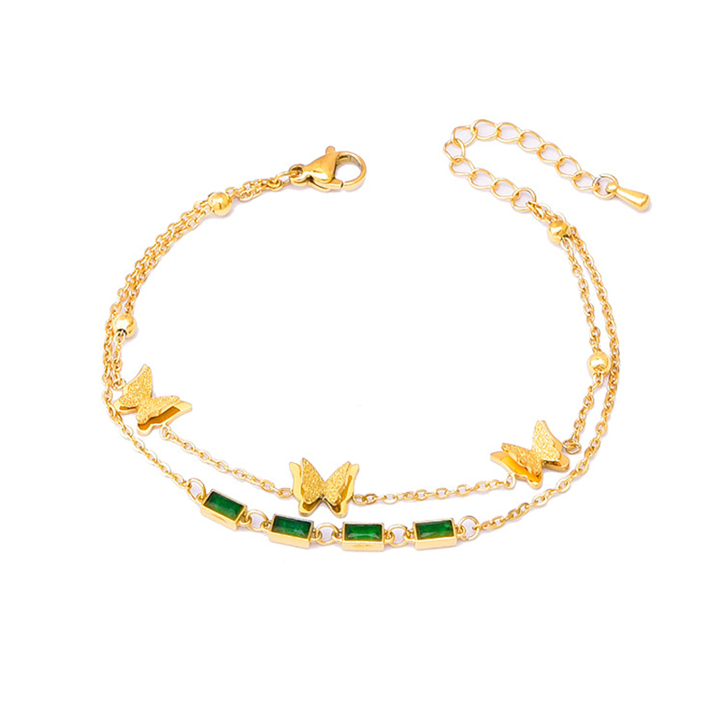 316l Roestvrij Staal Mode Fijne Sieraden 8 Verschillende Stijlen 2-Laags Hart Vlinder Zirkoon Charm Ketting Armbanden Voor Vrouwen