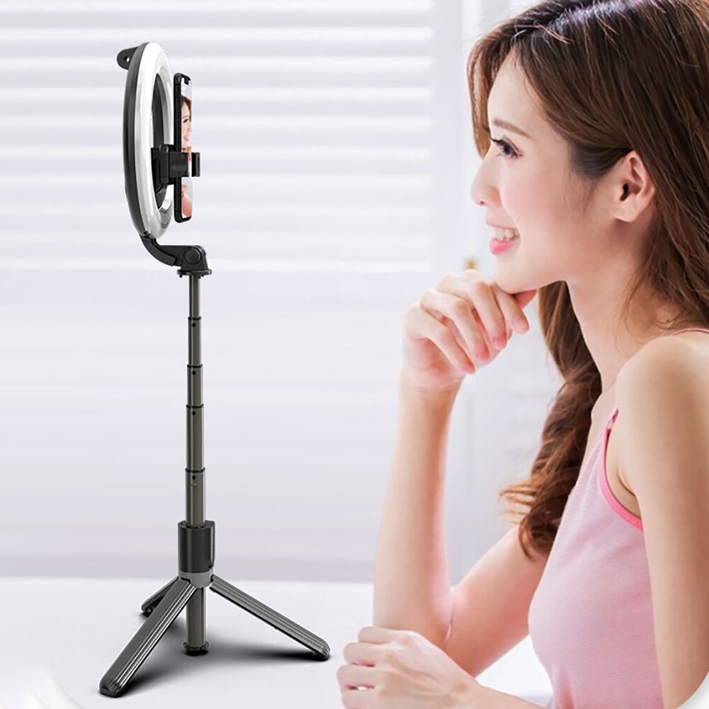 Collapsible LED Ring Lamp Telescopic Selfie Stick Fill Light Dimmable Mobile Phone Ring Lamp with Stand Tripod for Makeup Video