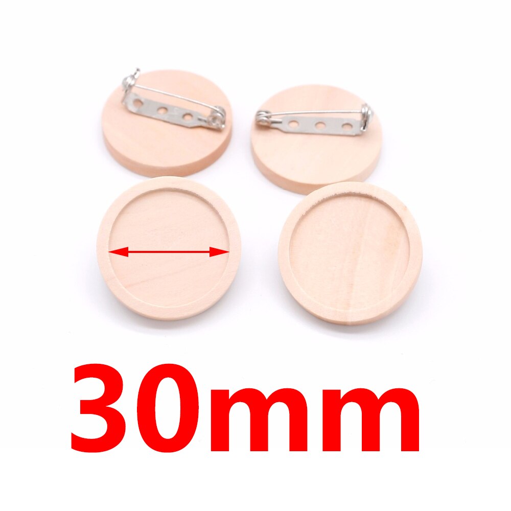10 unids/lote de broches de cabujón de madera en blanco, ajustes de Base, 20 25 30 40mm de diámetro, bandeja de bisel redondo, broches Diy, respaldos de Pin para fabricación de joyas: Rojo