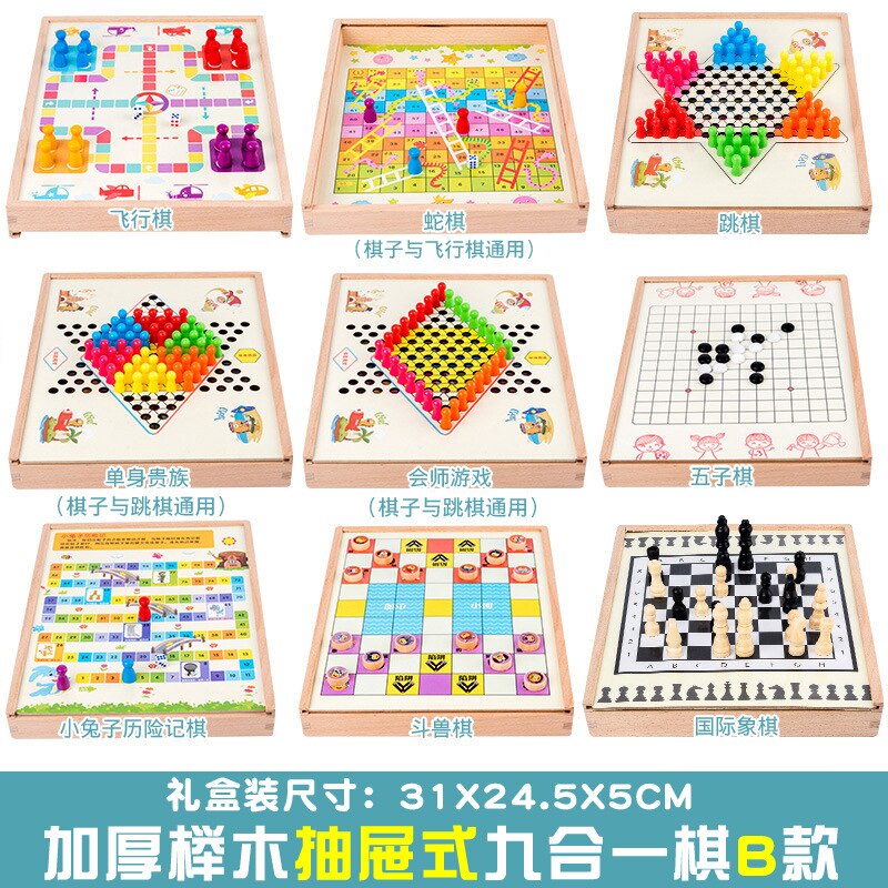 Kinderen Jongens Meisjes Vliegende Schaken Checkers Houten Multifunctionele Spel Schaken Backgammon Schaken Arena Schaken Puzzel Speelgoed Baby: 12