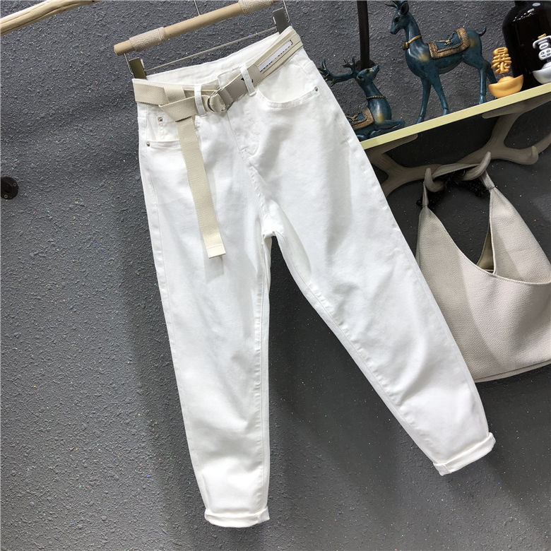 Pantalon en Denim vert menthe pour femme, jean élastique taille haute, couleur pure, longueur cheville, printemps automne: White / XL