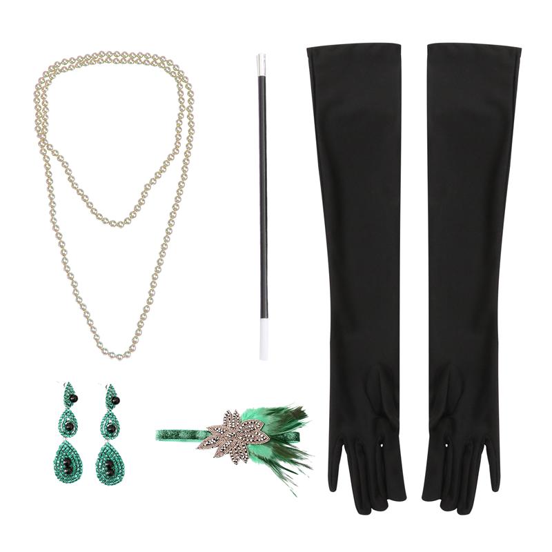 5 stuks halloween kostuum accessoires hoofdband handschoenen toverstaf oorbellen ketting: Diverse kleur a