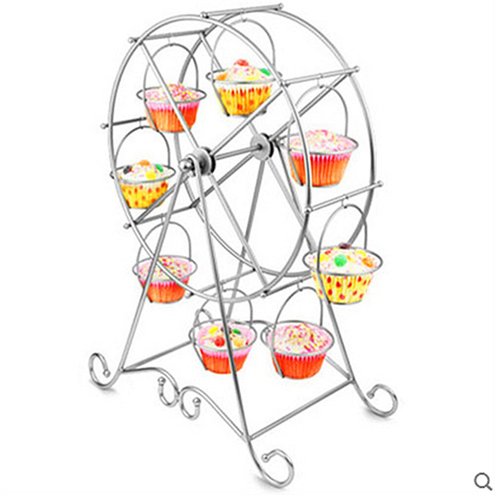 Rvs Cake Display Houder Reuzenrad 8 Cup Cake Stand Draaien Wedding Party Verjaardag Bakken Tools Dessert Decor