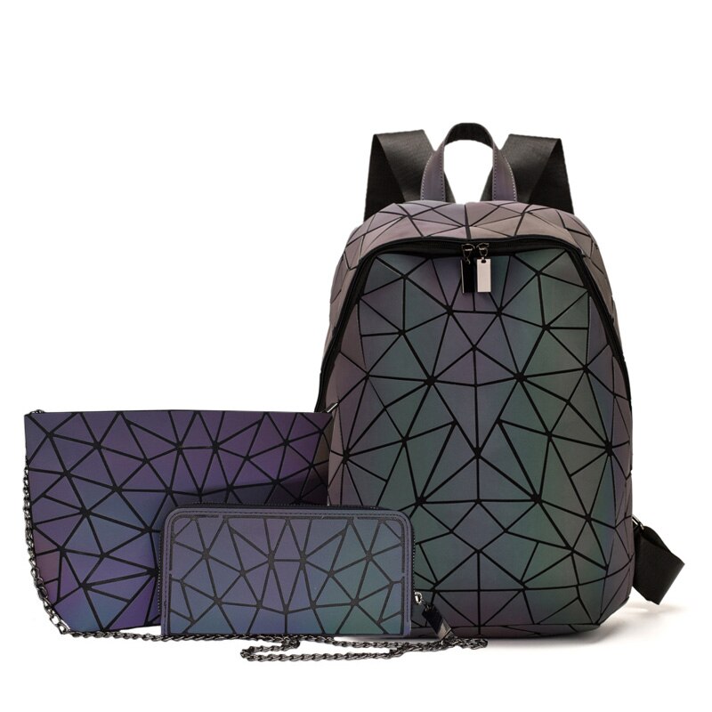 Leucht Rucksäcke Frauen Geometrische Laptop Rucksack Für Männer Schulter Rucksack Schule Holographische Rucksack Weibliche Trave Schule Tasche: Luminous  3Pcs