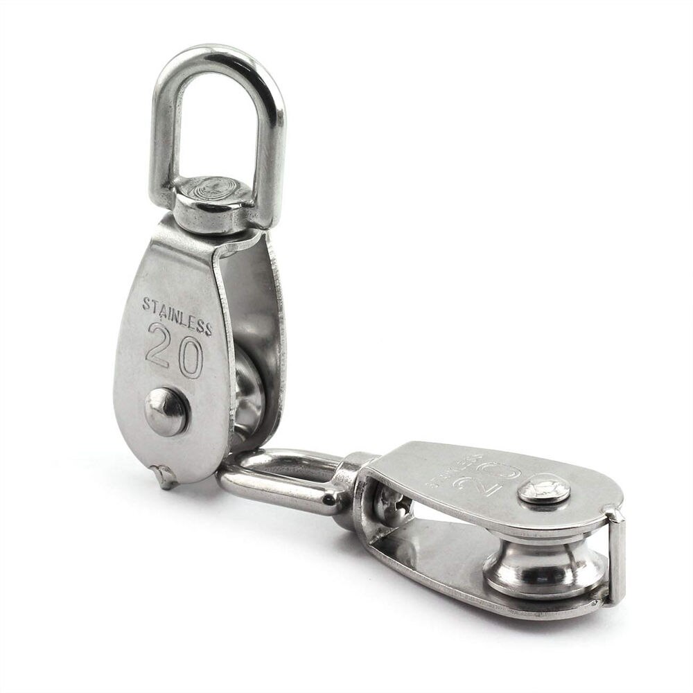 1PCS Stainless Steel Wire Rope Crane Pulley Block M20 Lifting Crane Swivel Hook Single Pulley Block Hanging Wire Towing Wheel