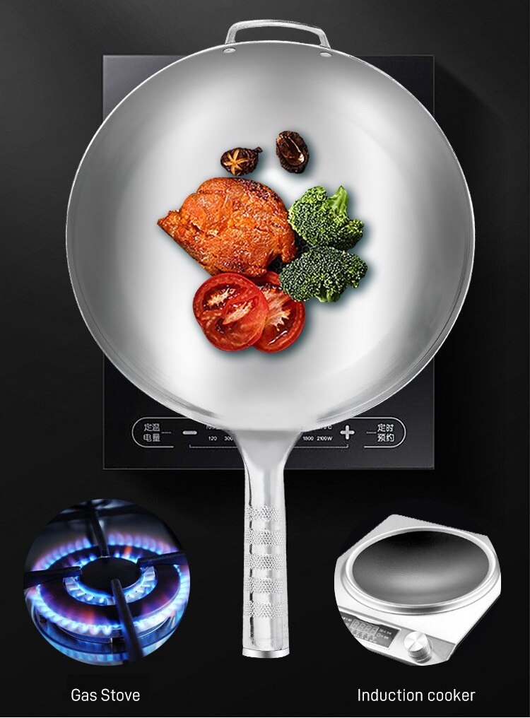 Wok Pan 34Cm Keuken Potten Koken Wok Non-stick Niet-Coating Roestvrijstalen Pan Kookgerei Compatibel vaatwasser