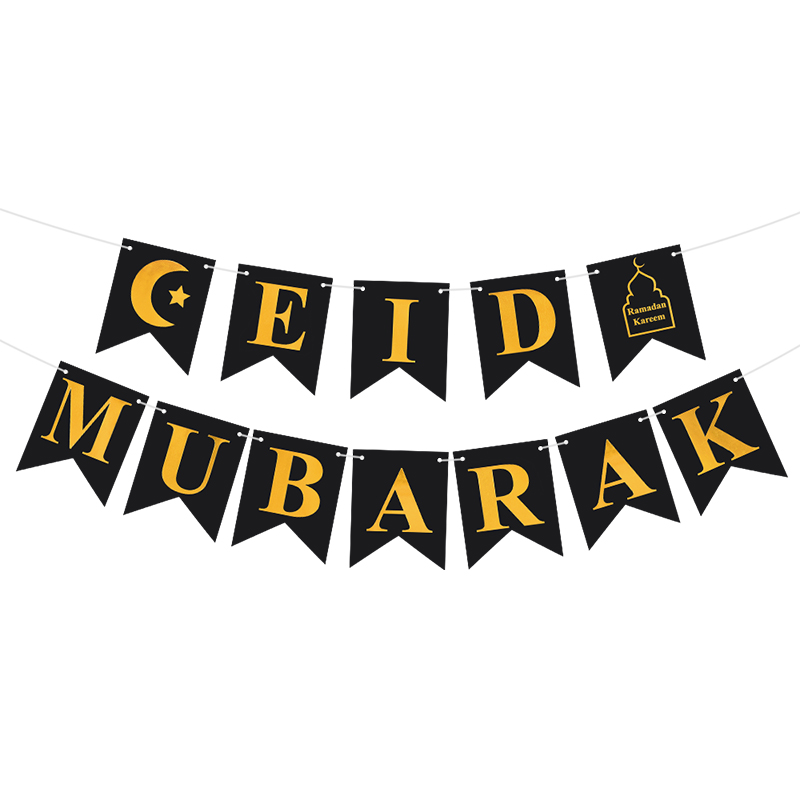 EID Mubarak bannière paillettes étoile lune lettre papier banderoles guirlande islamique musulman fête Ramadan Kareem décorations pour la maison 2024: MULTI