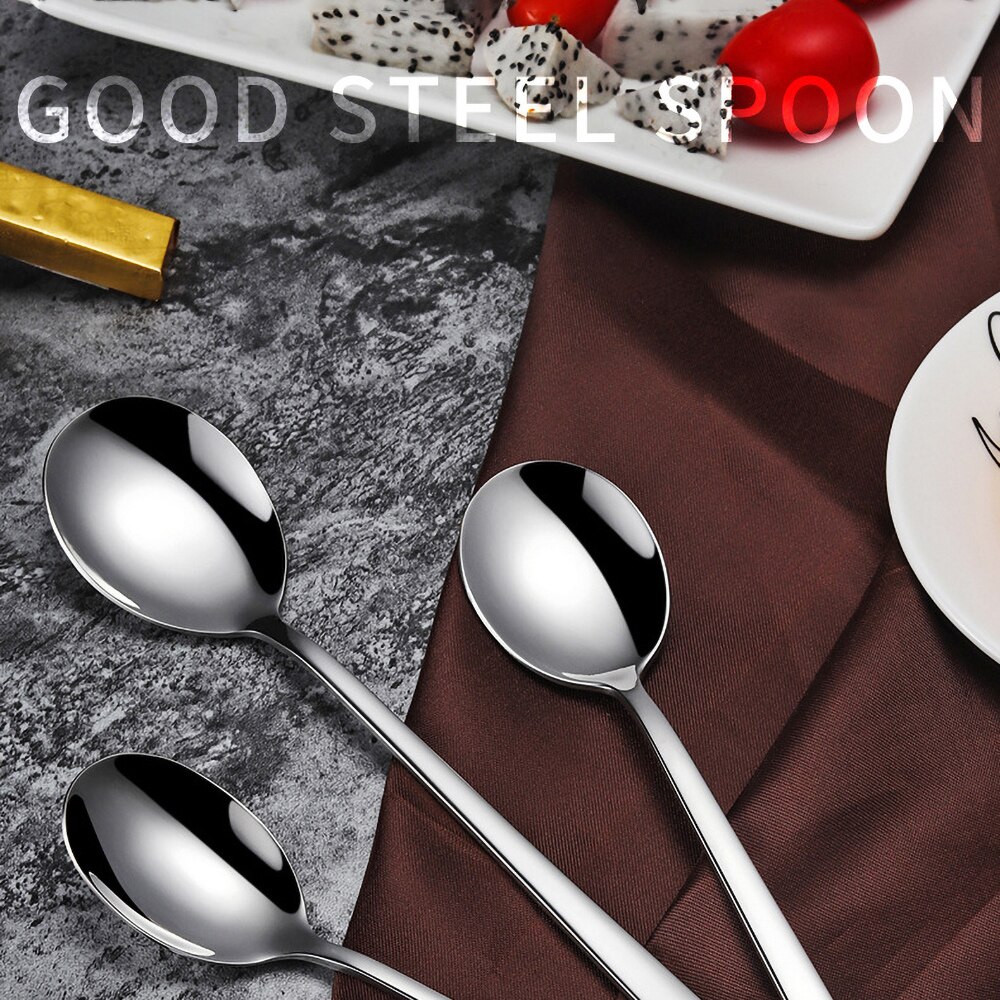 Stainless Steel Tableware Tea Spoon Ice Cream Dessert Spoon Picnic Dinnerware Kitchen Accessories Bar Tools Thicken Soup Spoons