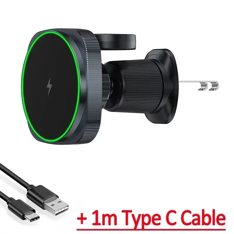 Cargador de coche inalámbrico magnético con luz LED, soporte para teléfono móvil, estación de carga rápida con imán para iPhone 16 15 14 13 12 Pro Max: Gris