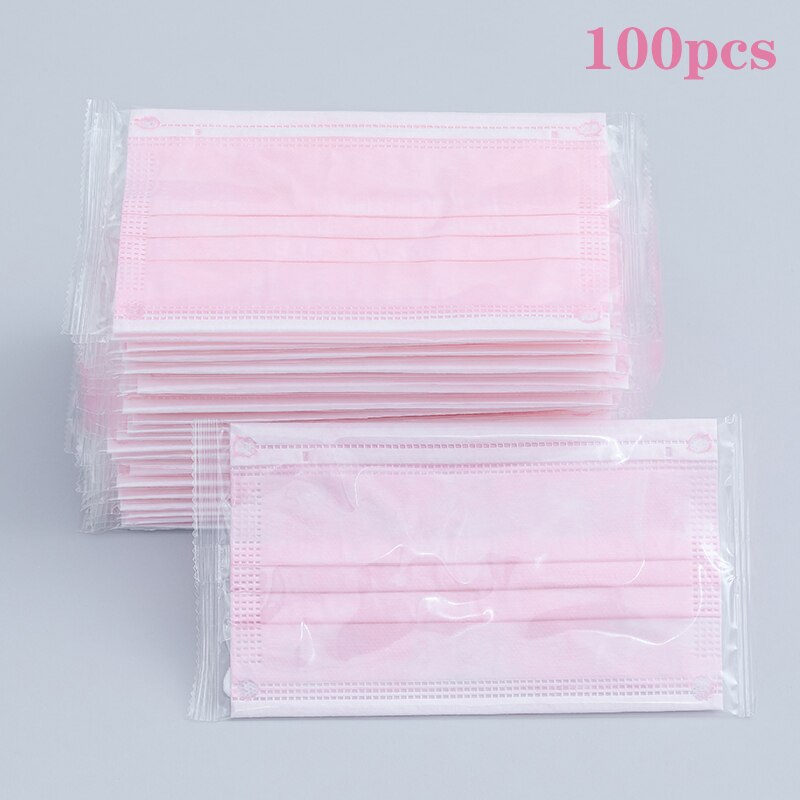 10/50/100 pièces masque facial emballage indépendant masque facial jetable masque de 3 couches Non-tissé fondu masque soufflé masque de couleur adulte: pink 100pcs