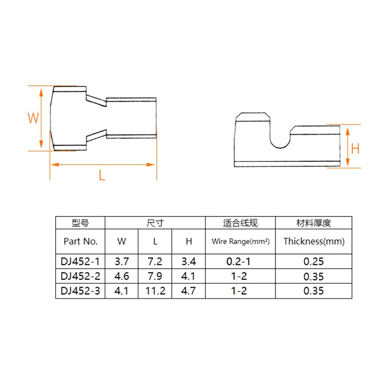100 Stks/partij 452-1/2/3 U-Vormige Terminal Tab Koude Inserts Connectors/Terminal Connector Kabel/draad Kabel Lug 0.2-0.75mm2