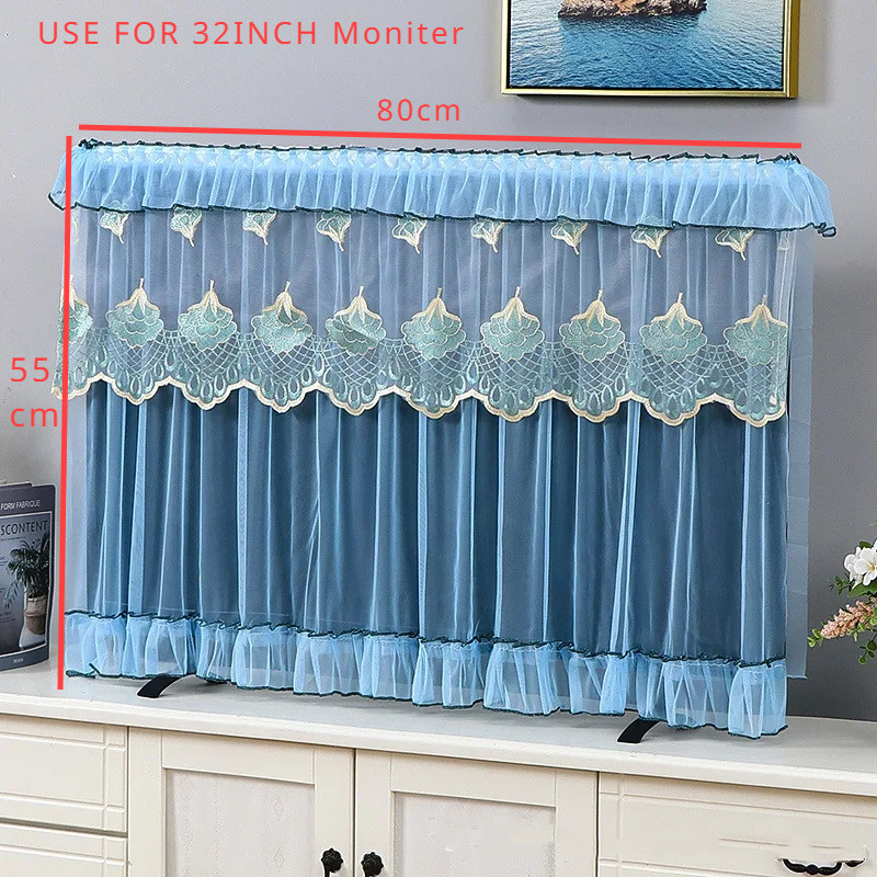 32/37/42INCH Lace Fabric Door Curtain TV Circle Can Be Flipped Dust Cover Monitor Screen Home Decorations Dust Cover: light yellow