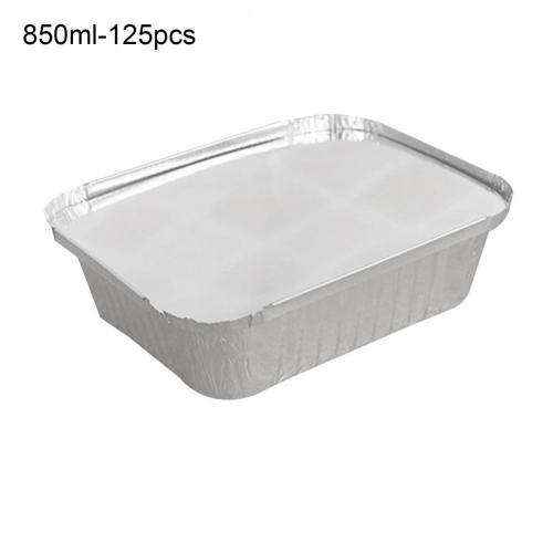 Bac à papier aluminium jetable avec couvercle, 125 pièces, grille Recyclable à chauffage uniforme, bac à loquet, fournitures de cuisine pour fournitures d&#39;extérieur: 850ml