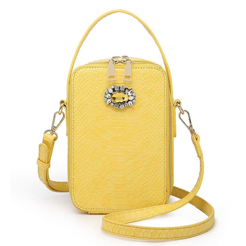 Box Bags Crystal Decoration Python Bag Snake Pattern Women Shoulder Handbag Bags: S-Yellow