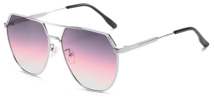Polygon zonnebril dames heren vintage metalen gradiënt zonnebril luxe  uv400 tinten grote frame brillen: Zwart grijs roze