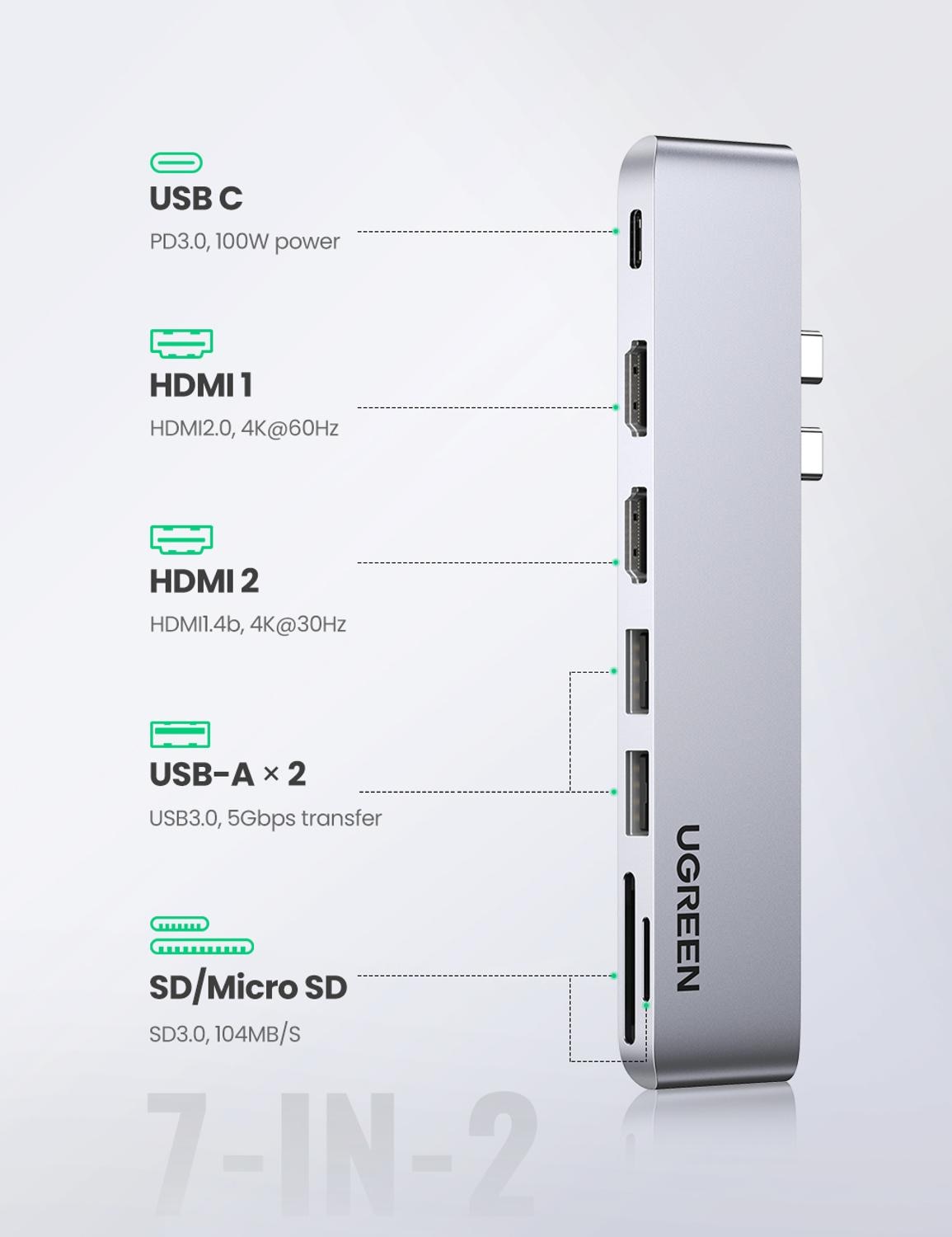 Ugreen usb c hub til macbook pro air usb type c hdmi hub til macbook pro air adapter thunderbolt 3 dock usb  c 3.1 usb hub
