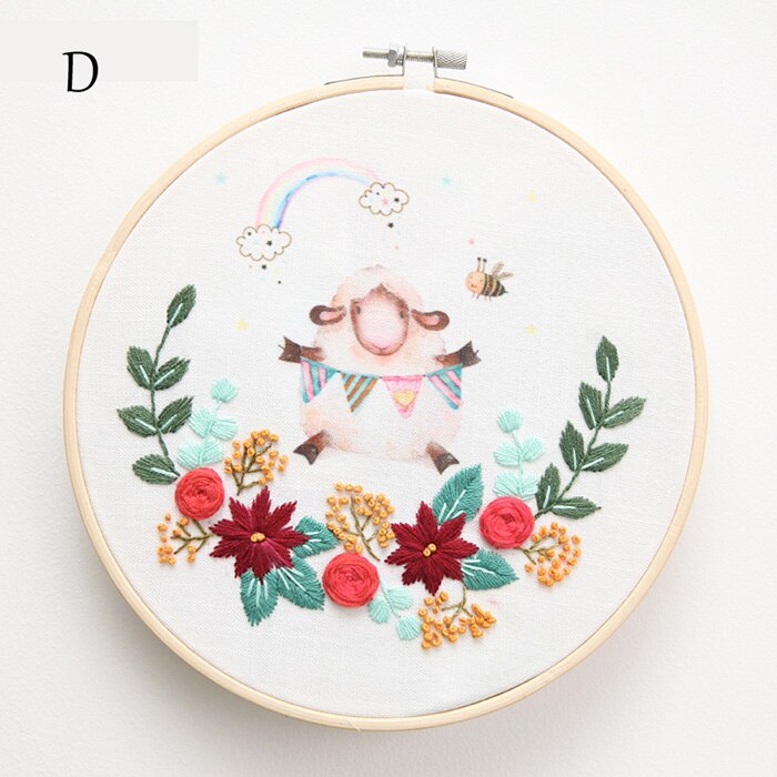 Diy Lint Borduren Voor Beginner Handwerkpakketten Kruissteek Cartoon Herten Kat Vos Konijn Panda Handgemaakte Wall Art Decor: D / with Photo frame