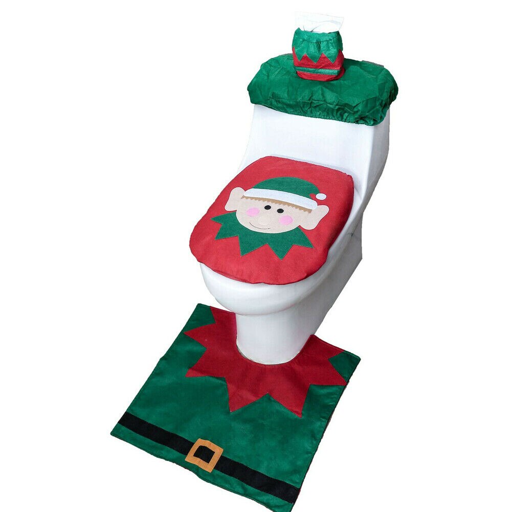 3 stk juletoilet sædeovertræk tæppe badeværelsesmåtte xmas boligindretning badeværelset sæt: Nisse