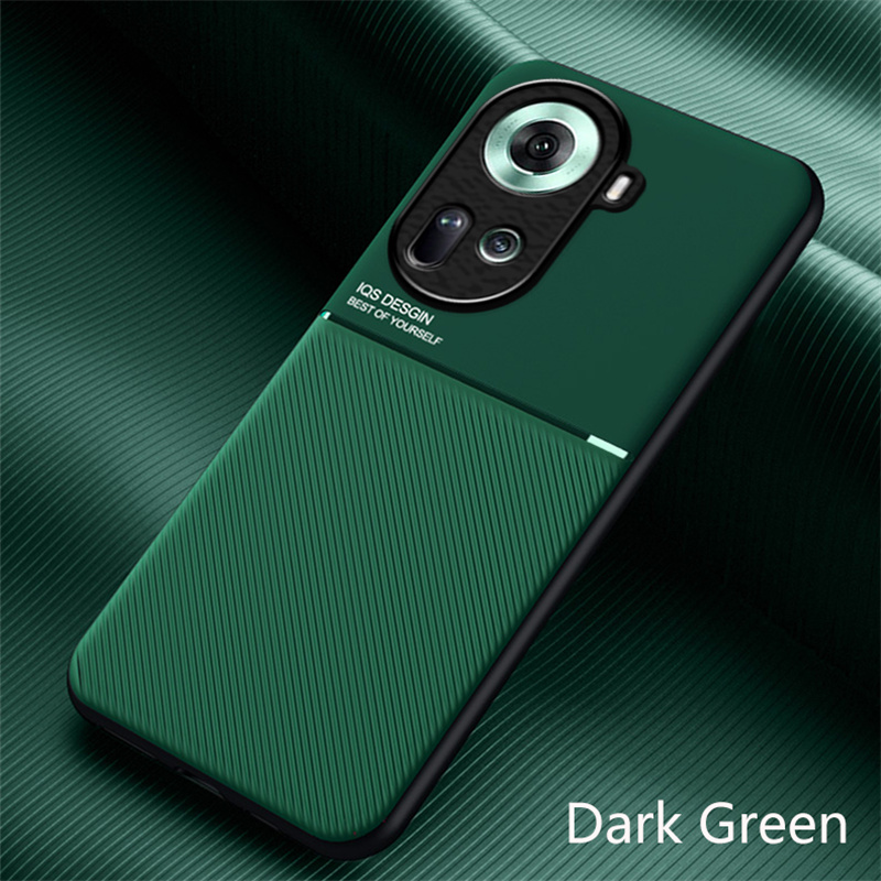 Funda de cuero de lujo para OPPO Reno 12 11F 11 10 Pro Plus 5G 4G cubiertas de placa de Metal integradas soporte para coche funda magnética: ABS / green