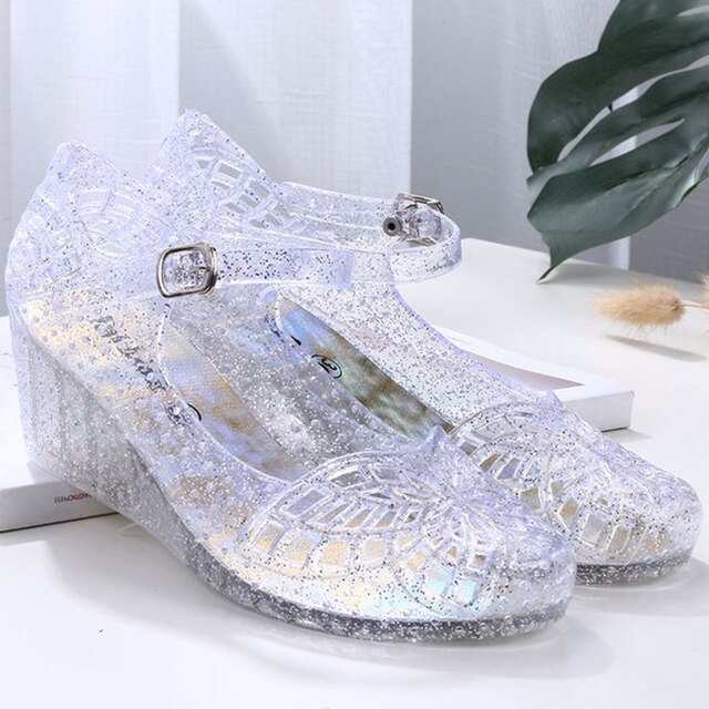plastic sandals ladies transparent non-slip beach shoes: white / 36