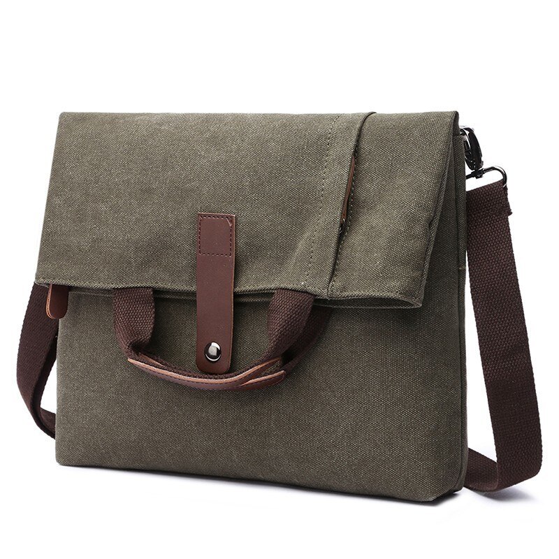 Bolso bandolera para ordenador portátil para hombre, maletín de lona antirrobo, Vintage, Retro, cruzado: Verde militar