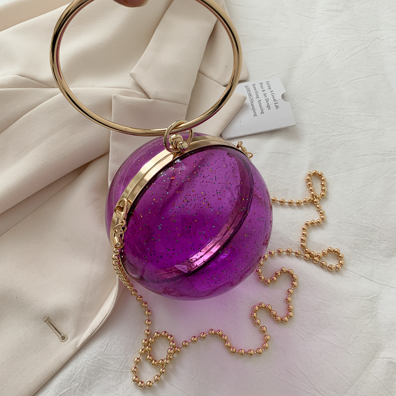 YYW Acrylic Round Ball Shoulder Bag For Women 2022 Crossbody Bags With Chain Transparent Evening Clutch PVC Handbags: purple