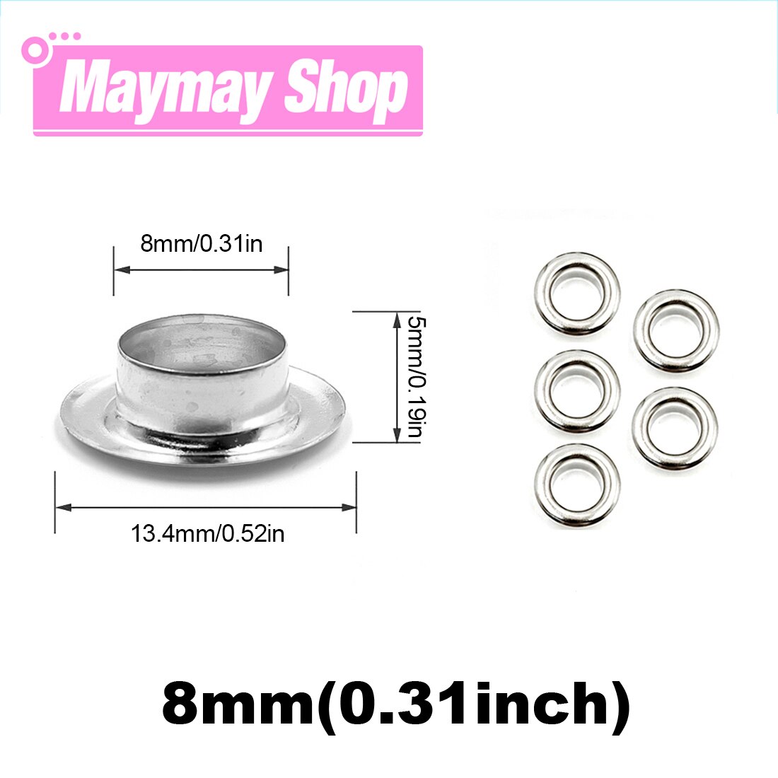 50pcs 8mm Hole Metal Eyelets Grommets with Washer Punch Set Tool Diy Leathercraft Accessories Clothes Shoes Belt Cap Bag Tags: Silver