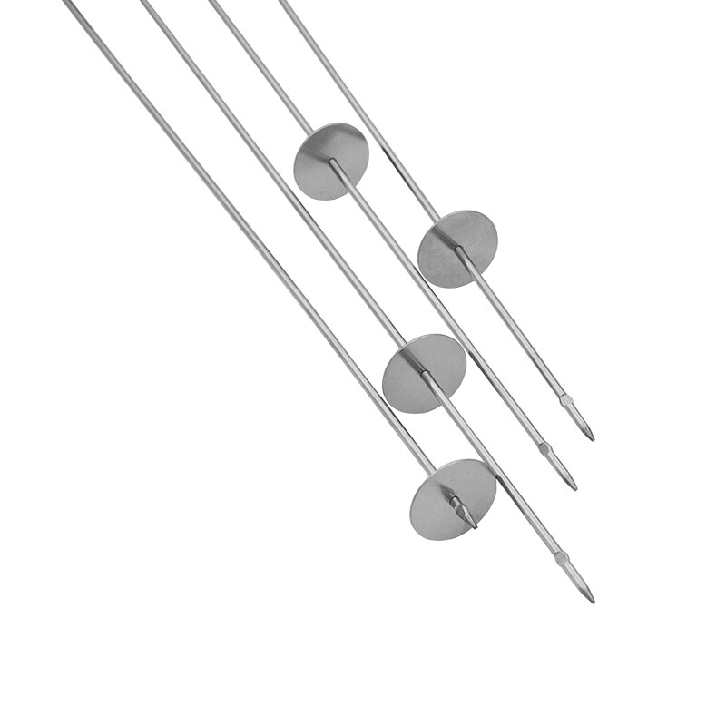 Useful Stainless Steel BBQ Tools Flat Barbecue Skewer BBQ Roasting Needle Wooden Handle Sticks Outdoor Camping BBQ 44cm 4-12pcs