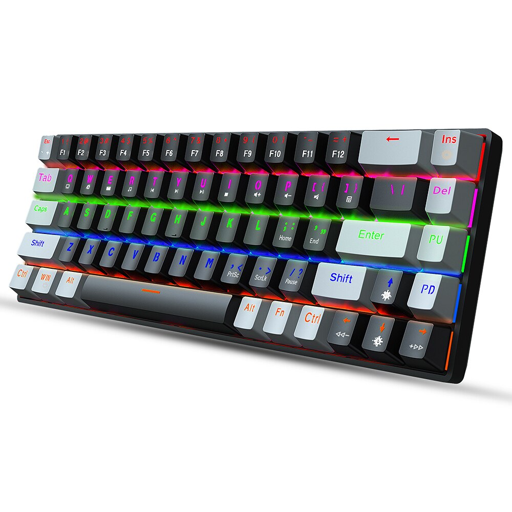HXSJ V800 Wired Mechanical Keyboard 68 Keys RGB Gaming Keyboard with Detachable Type-C Blue Switch/Red Switch Keyboards for PC: Black(Blue Switches)