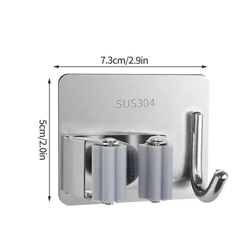 Multi-Purpose Hooks Adhesive Wall Hanging Mop Rack Bathroom Mop Organizer Holder Waterproof Broom Hanger Organizer Accessories: Red