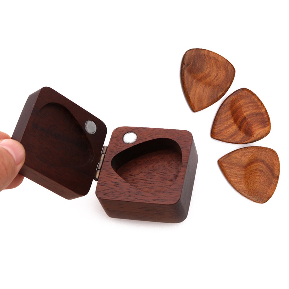 Guitar Picks Iron Pick Box Holder Collector with 4pcs Different Wood Picks Mediator for Guitar Accessories & Parts guitar tool: Style 4