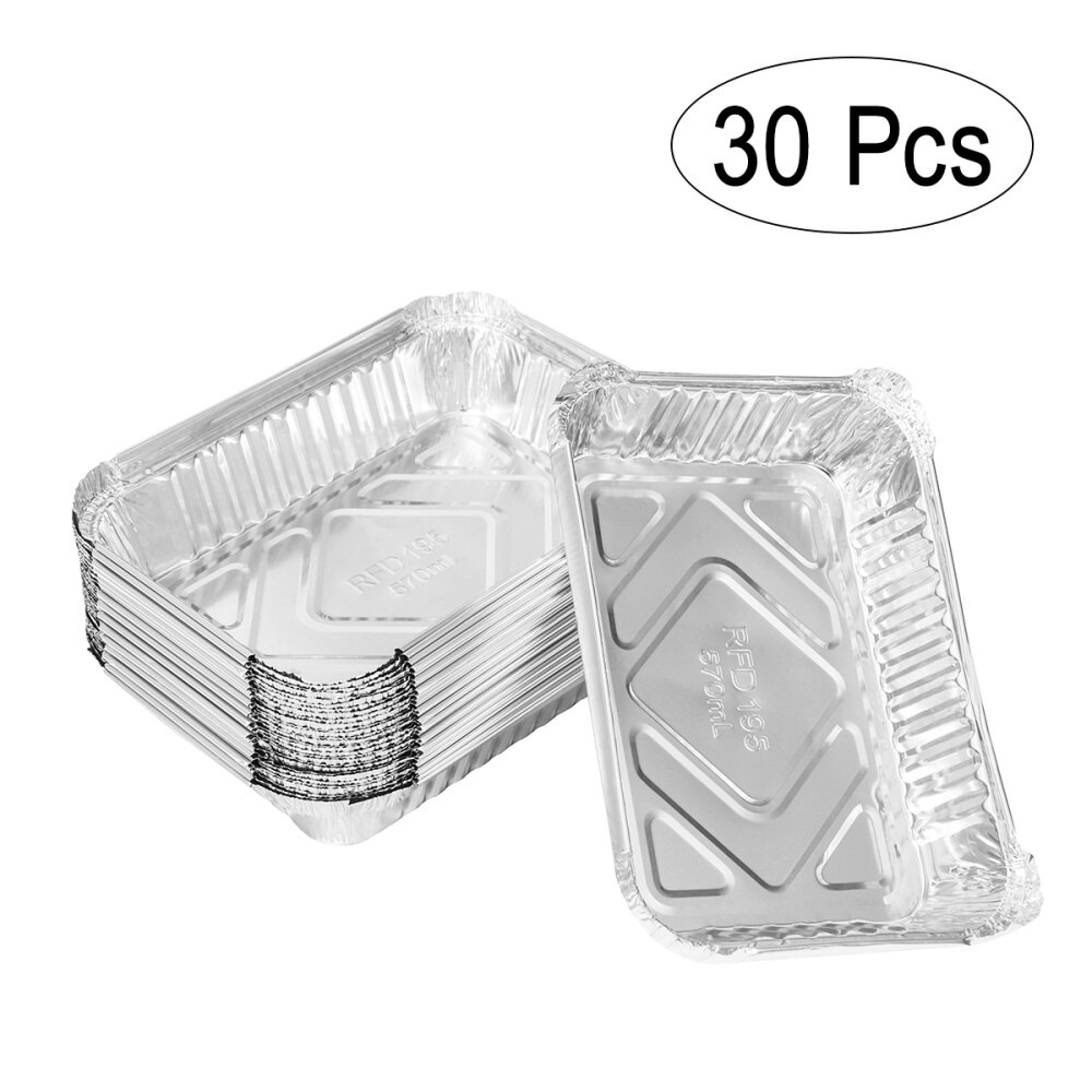 30pcs 570ml Disposable BBQ Drip Pan Tray Aluminum Foil Tin Liners for Grease Catch Pans Replacement Liner Trays Without Cover: Silver 1